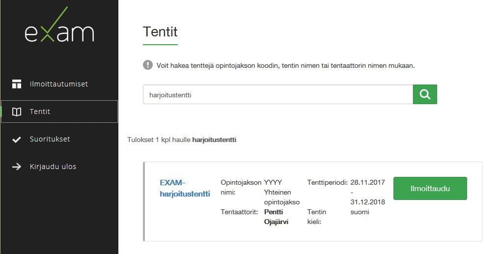 EXAM ilmoittautuminen