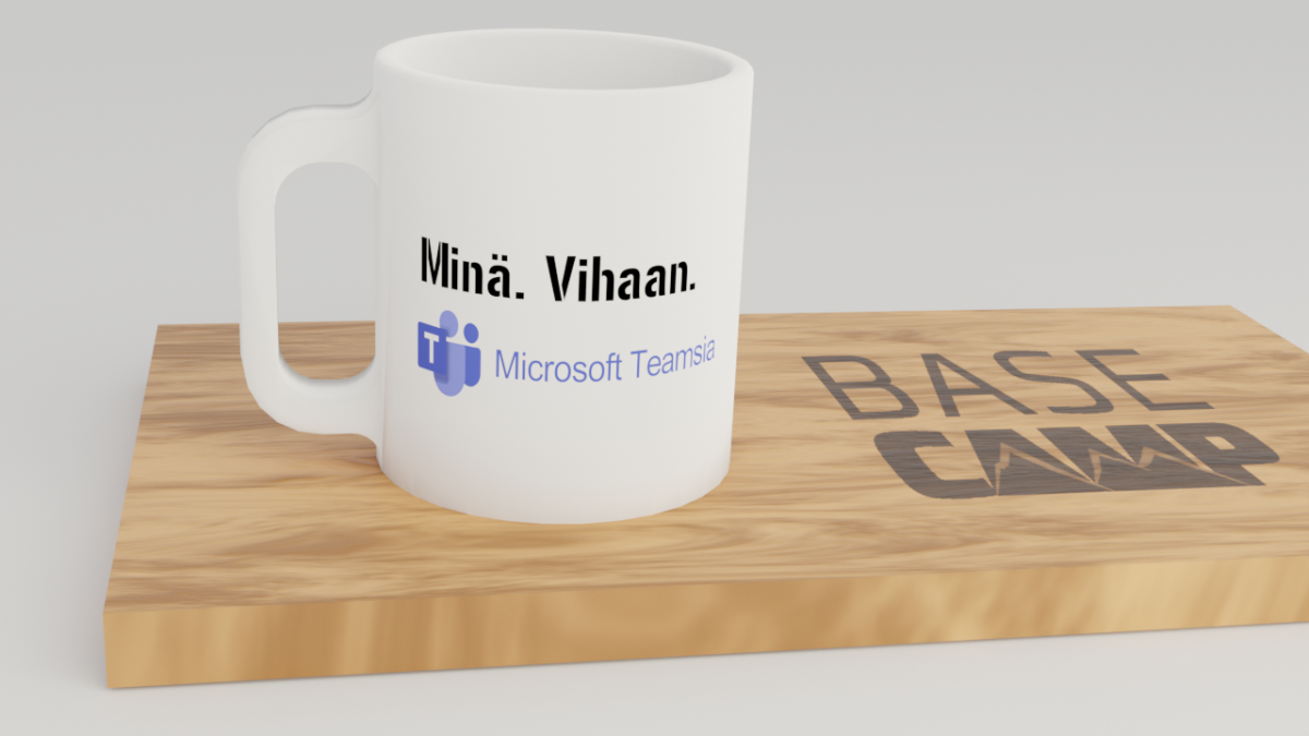 Kahvimuki jossa lukee Minä. Vihaan. Microsoft Teams,