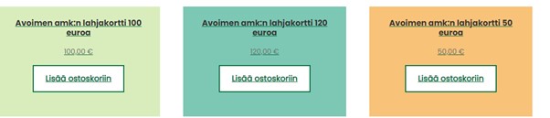 Kolme lahjakortin ostokuvaketta