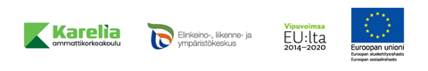 Living Lab -hankkeen rahoittajien logot; Karelia-amk; Ely-keskus, EU aluekehitysrahasto