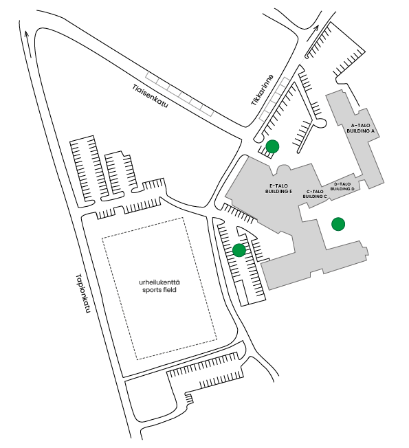 Photo shows where assembly areas of Tikkarinne campus takes place in the event of the fire or other accident
