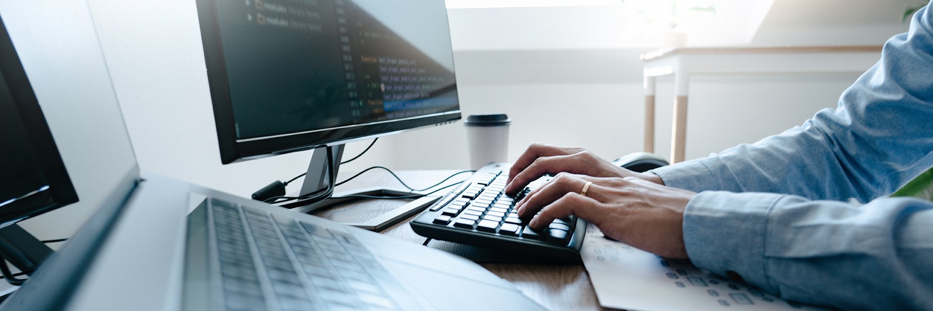 computer keyboard and hands