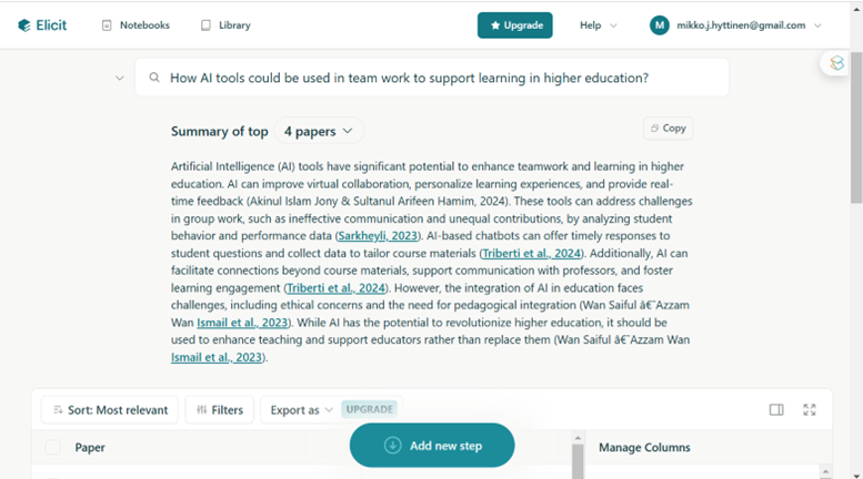 Kuvakaappaus Elicit sovelluksen käyttöliittymästä