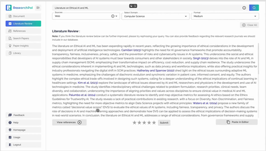 Kuvakaappaus ReserachPal sovelluksen käyttöliittymästä